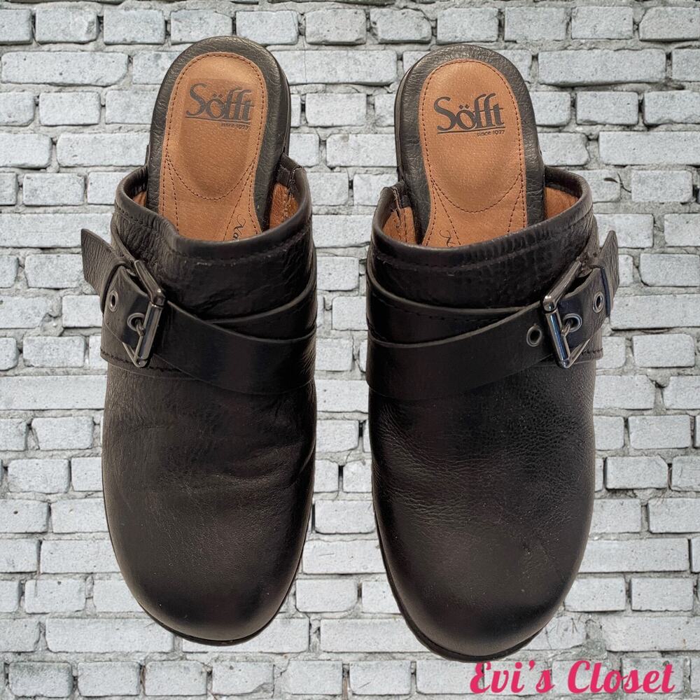 Sofft Women’s Leather Mule Clogs Size 9 Comfort Block Heel Slip On Shoes